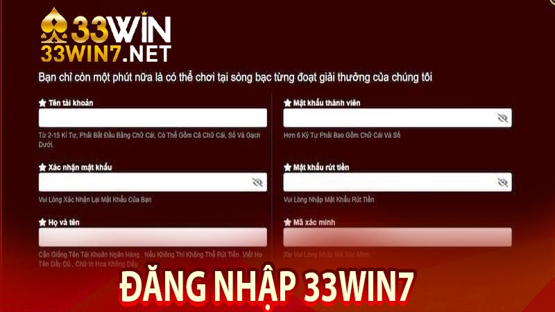 đăng nhập 33win7